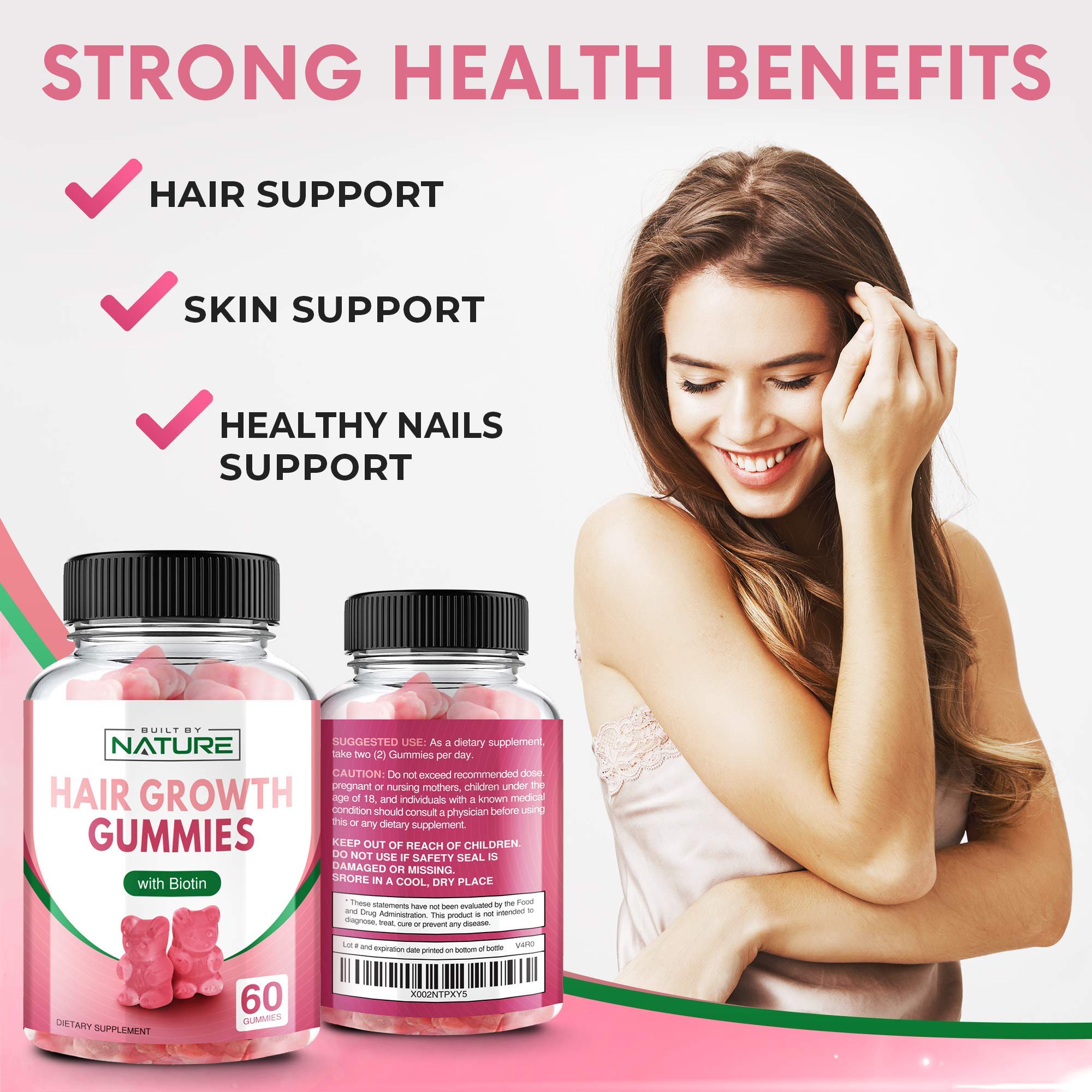 Hair Vitamins - Ultra Strength Biotin 5000 mcg with Vitamins C, E, D & B12 - Supports Hair Growth, Strength & Health - Vegetarian, Non-GMO, Gluten-Free Gummy Supplement - Biotin for Women, 60 Gummies