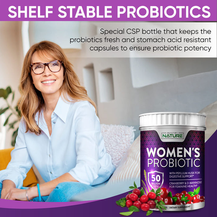 Probiotics for Women 50 Billion CFU, 9 Probiotic Strains with Prebiotics, Cranberry & D-Mannose, Digestive, Immune, Vaginal & Urinary Health, Shelf Stable, Delayed Release, 30 Veggie Capsules