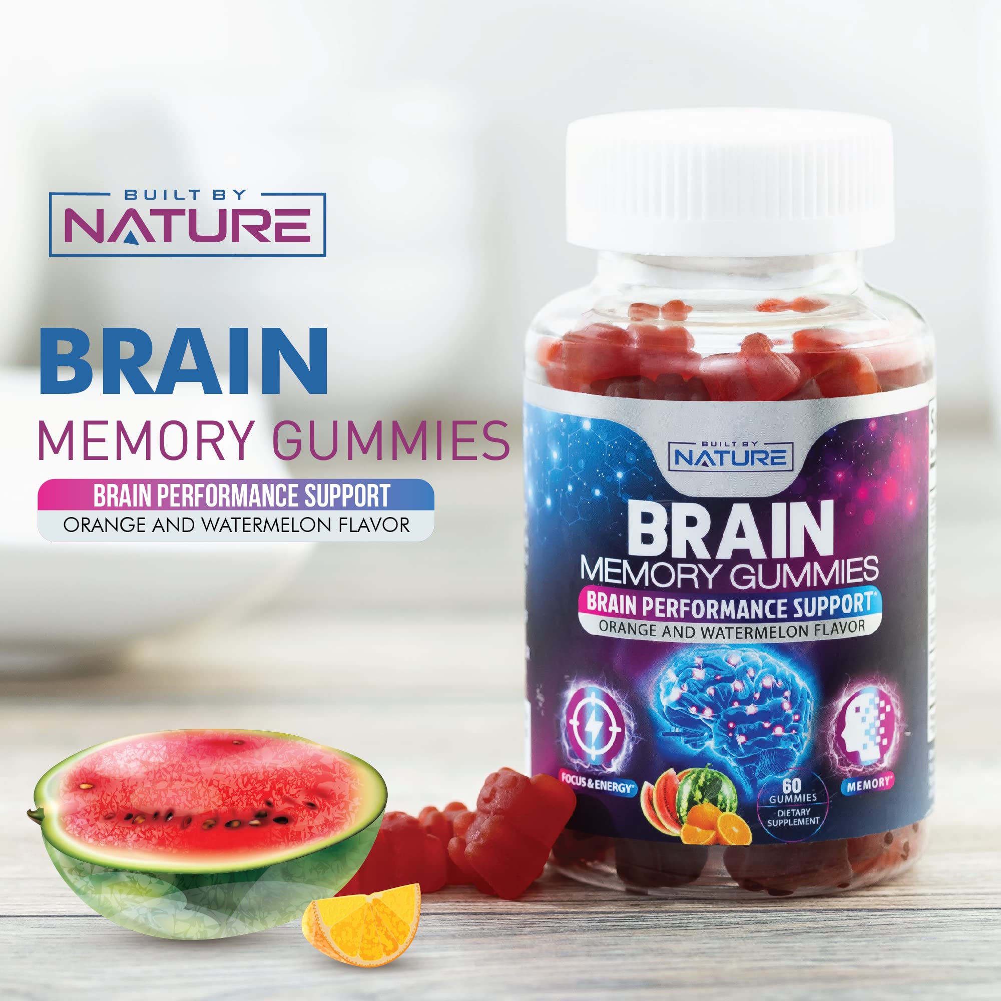 Nootropic Brain Booster Gummies Supplement - Memory, Focus & Concentration Gummy with Vitamins B6 & B12, Proven and Tested Phosphatidylserine - Natural Cognitive Function & Energy Boost, 60 Gummies