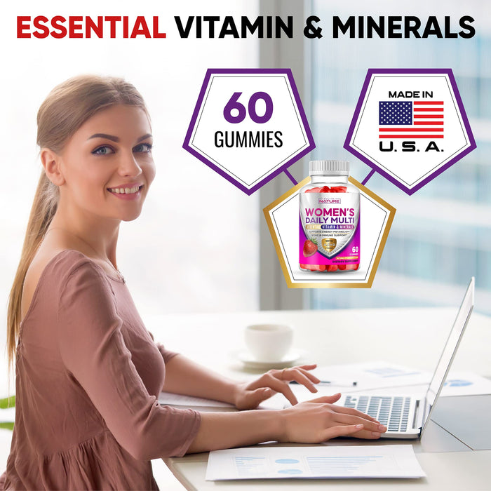 Multivitamin Gummies - Womens Daily Gummy Multivitamins for Adults with Vitamins A, C, E, B6, B12, and Minerals - Natural Multi Vitamin Supplement, Non-GMO, Berry Flavor - 60 Gummies