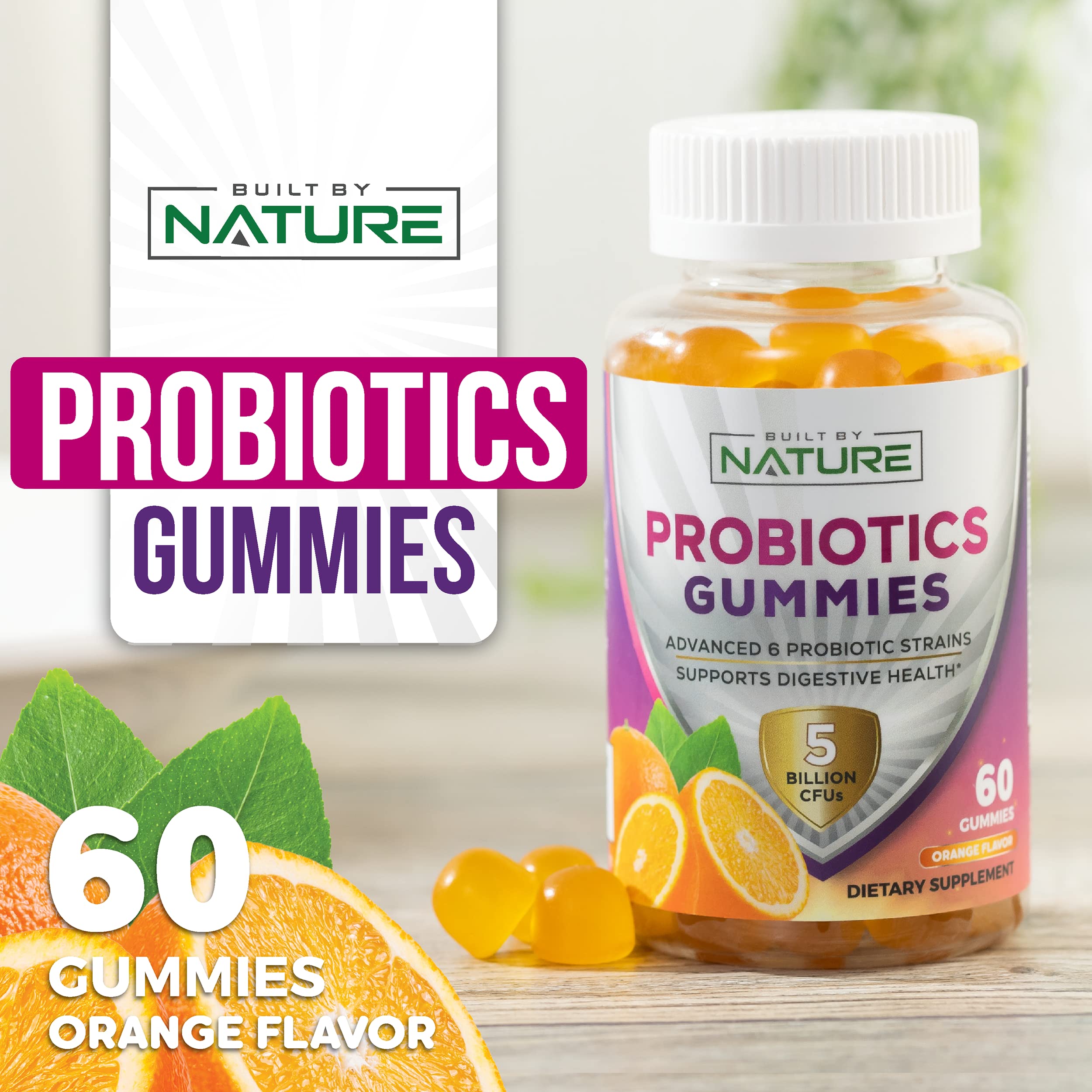 Probiotic Gummies – 5 Billion CFUs for Digestive & Gut Health - Reduces Occasional Bloating & Minor Abdominal Discomfort - Probiotic Gummy for Women & Kids - Natural Orange Flavor – 60 Gummies