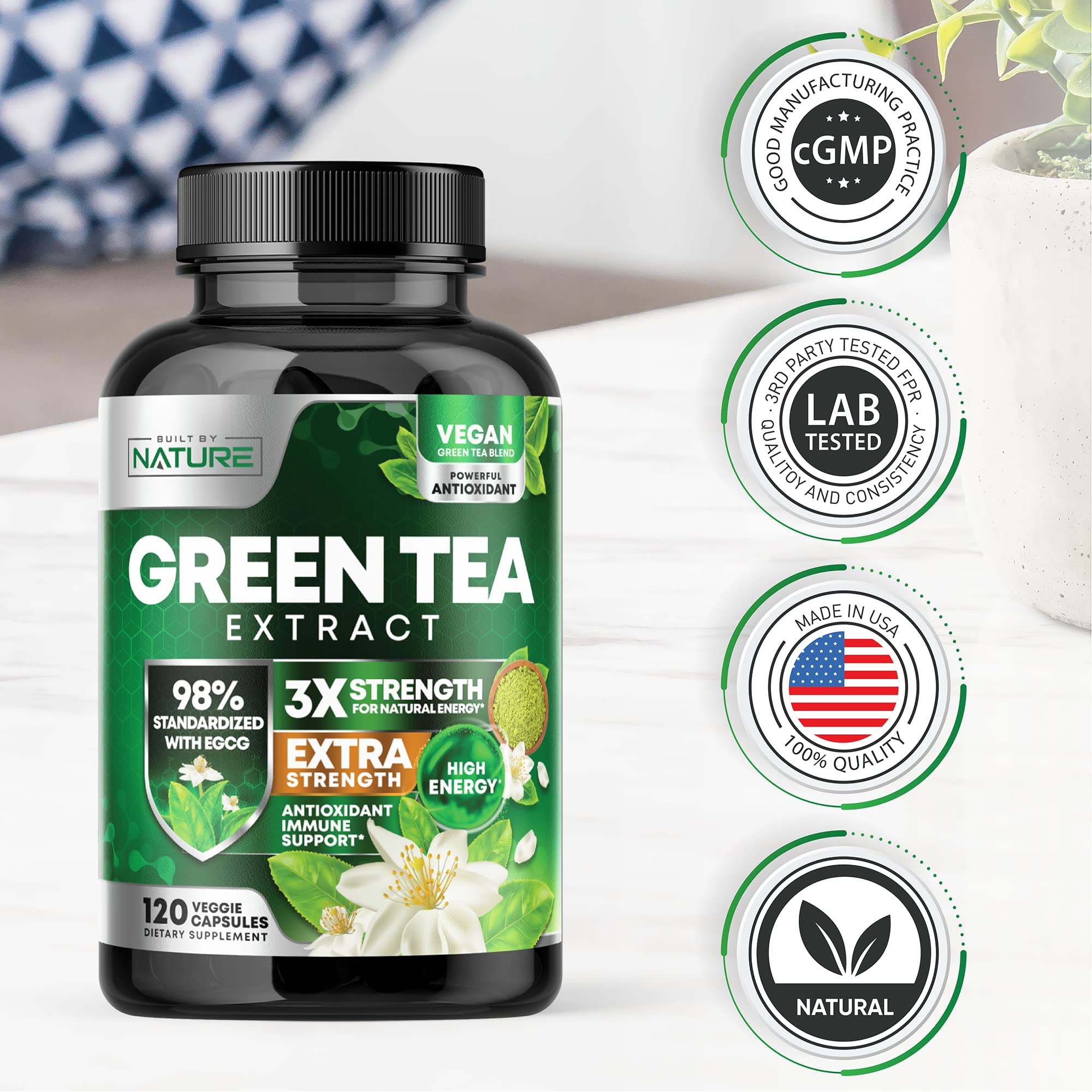 Green Tea Extract Pills with EGCG for Natural Energy, Antioxidant Supplement