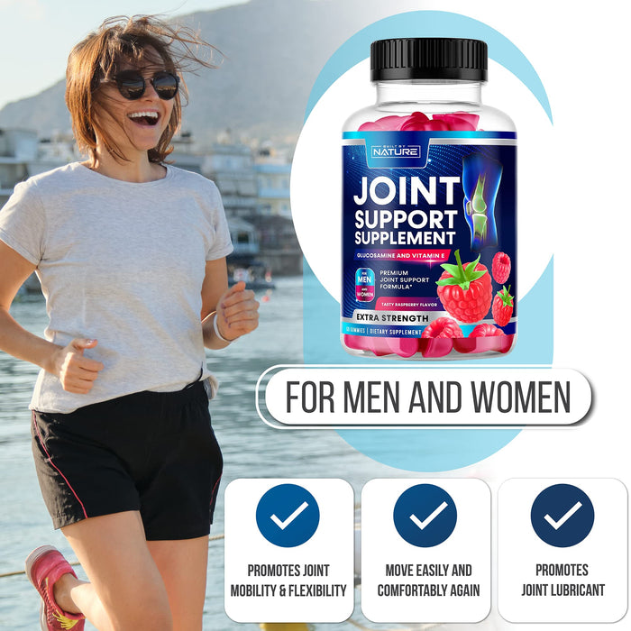 Joint Support Gummies - Advanced Glucosamine Gummy Supplement with Vitamin E, High Potency Antioxidant & Inflammatory Response, Comfort for Back, Knees, Hands, Non GMO, 60 Extended Delivery Gummies