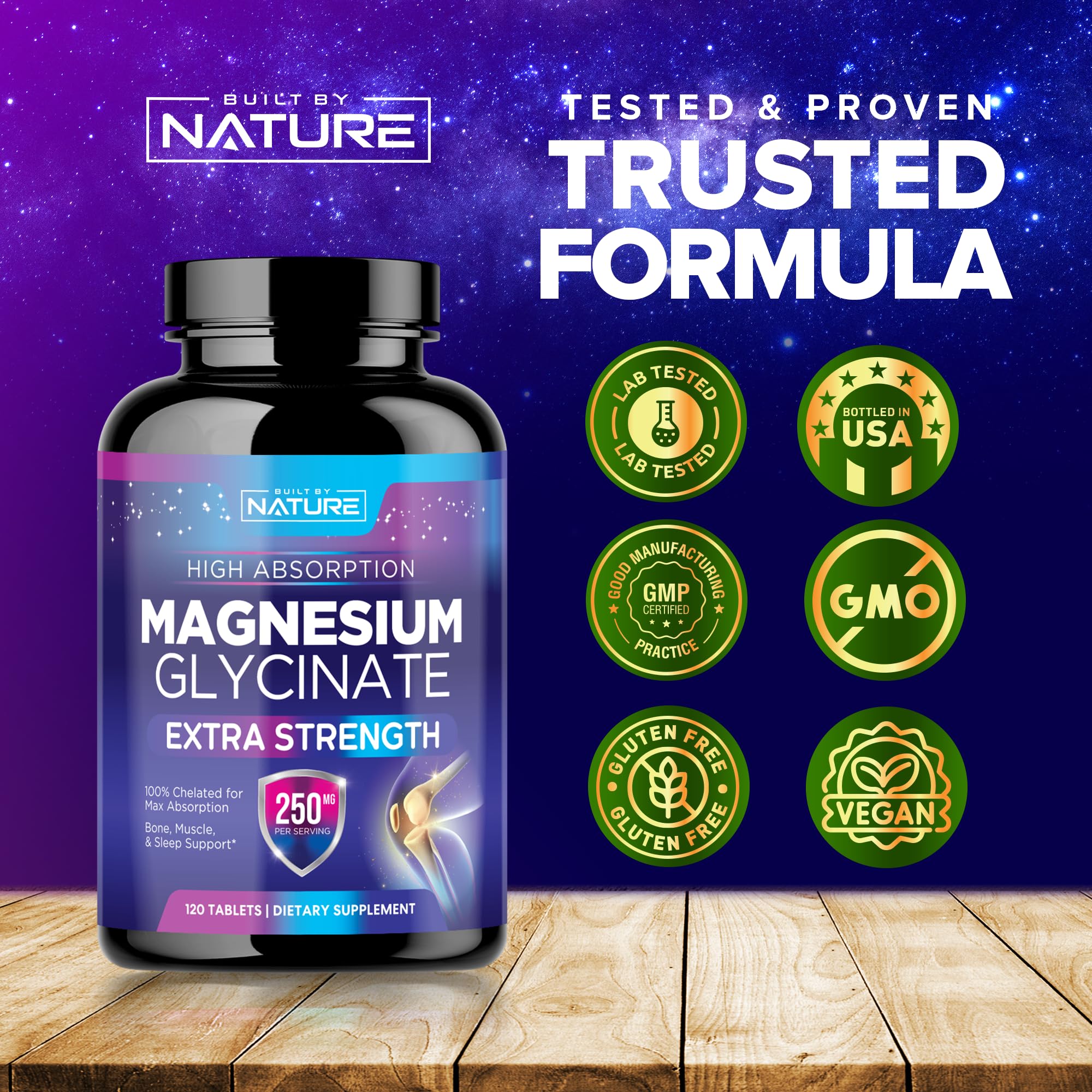 Magnesium Glycinate 250mg - High Absorption Chelated Magnesium Supplement - 100% Pure Magnesium Glycinate - Stress, Sleep, Heart, and Muscle Health Support - Non-GMO, Vegan, Gluten-Free