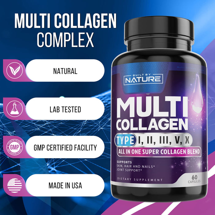 Collagen Powder Pills, Hydrolyzed Type 1 & 3 Peptides, Grass-Fed 5-in-1 Multi Collagen Complex Supplement, Healthy Hair, Skin, Nails, Bones & Joints, Keto & Paleo Friendly, Non-GMO, 60 Capsules