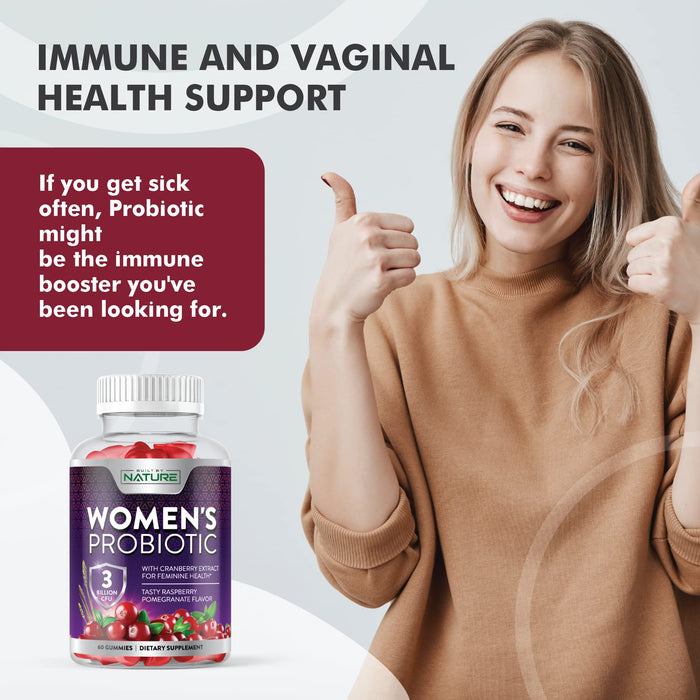 Probiotics for Women Gummies 3 Billion CFU, 6 Probiotic Strains with Cranberry Supplement, Digestive, Immune, Vaginal & Urinary Health, Shelf Stable, Delayed Release, Gluten Dairy Soy Free, 60 Gummy