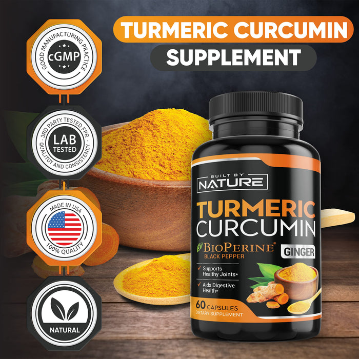 Turmeric Supplement – Tumeric Curcumin with Black Pepper and Ginger – Curcuma BioPerine - 95% Curcuminoids Max Absorption, Natural Joint & Antioxidant, Non-GMO, Vegan Gluten Free – 60 Capsules